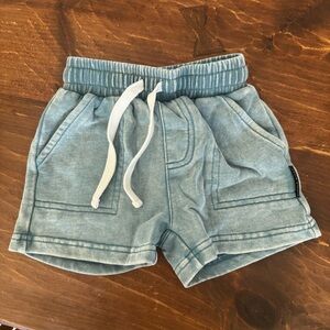 EUC Little Bipsy Green Denim Stone Washed Shorts 12-18M